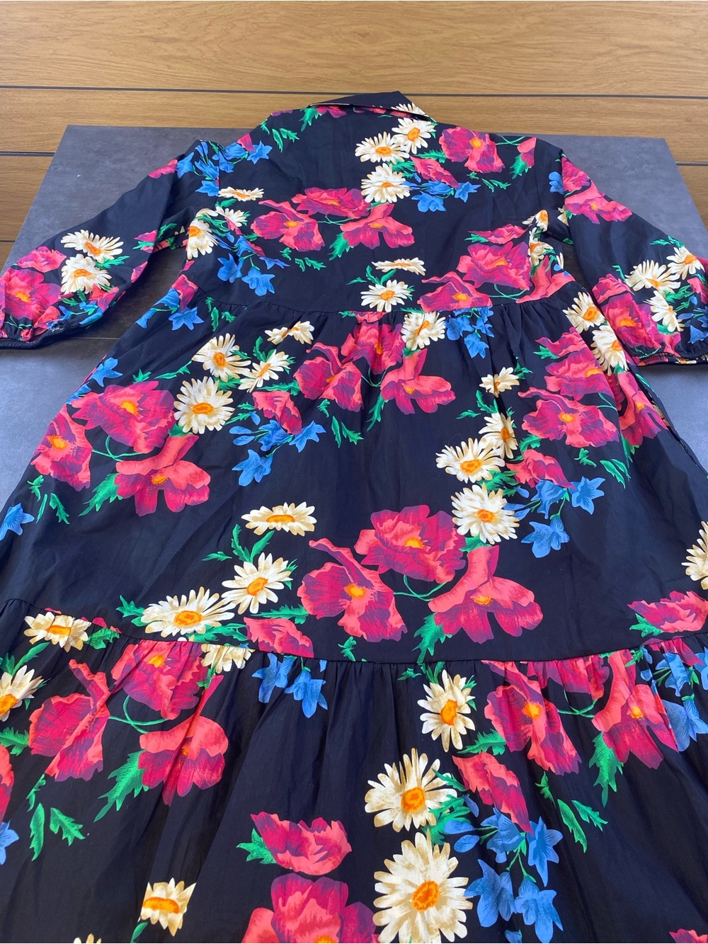 Anthropologie Maeve Black Floral Midi Tiered Cotton Dress size Medium - Picture 8 of 10